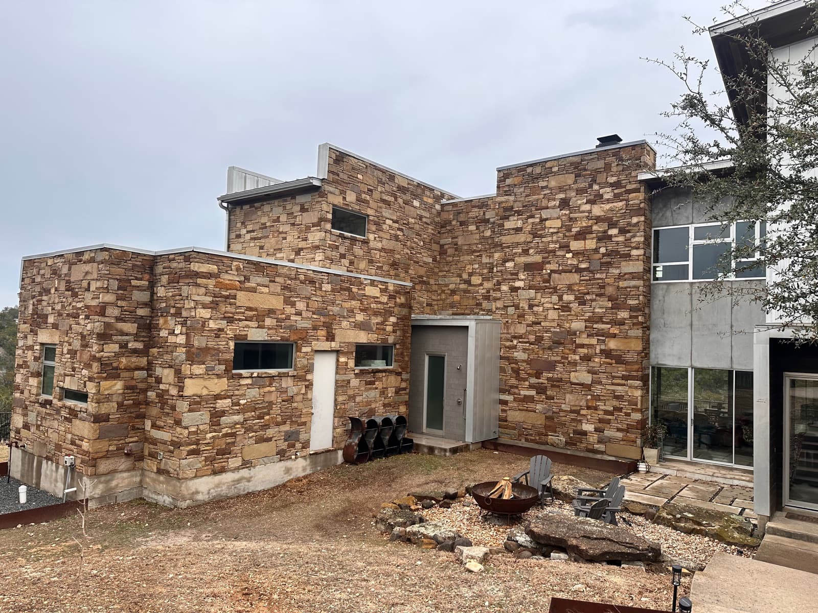 AES client property before drone cleaning, dirty exterior facade